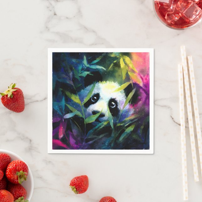 Panda Peeking Bamboo Watercolor Napkins (Insitu)