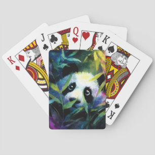 Panda Peeking Bamboo Watercolor Poker Cards