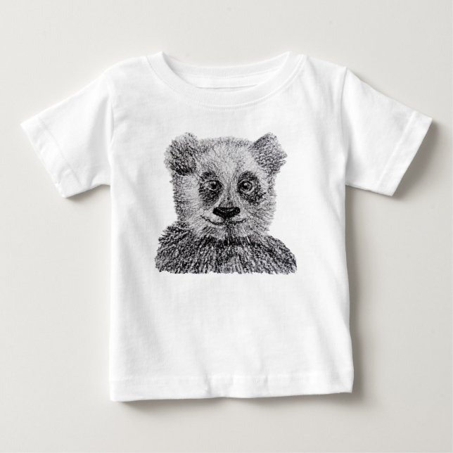 Panda Pencil Drawing Toddler Ruffle Dress, White Baby T-Shirt (Front)