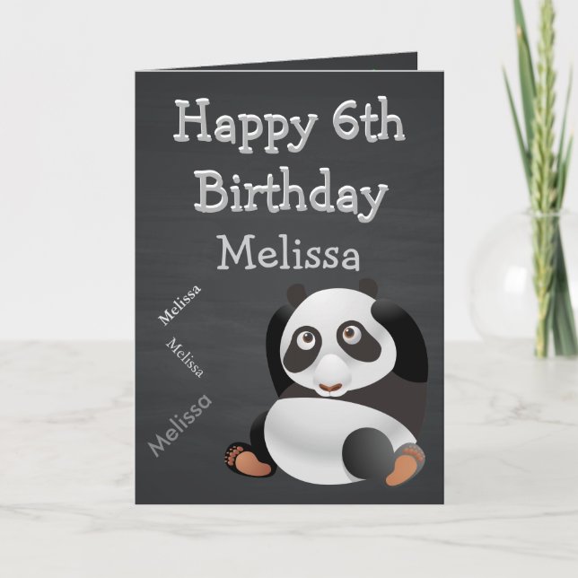 Panda Personalized Name Kid's Birthday Chalkboard Card (Front)