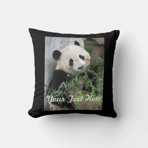 Panda Pillow Solid Black Back Throw Pillow