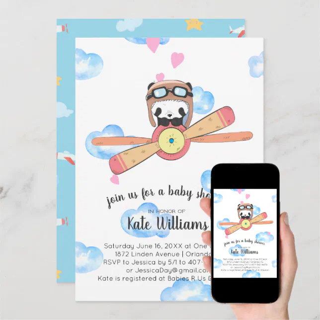 Panda Pilot Baby Shower Invitation | Zazzle