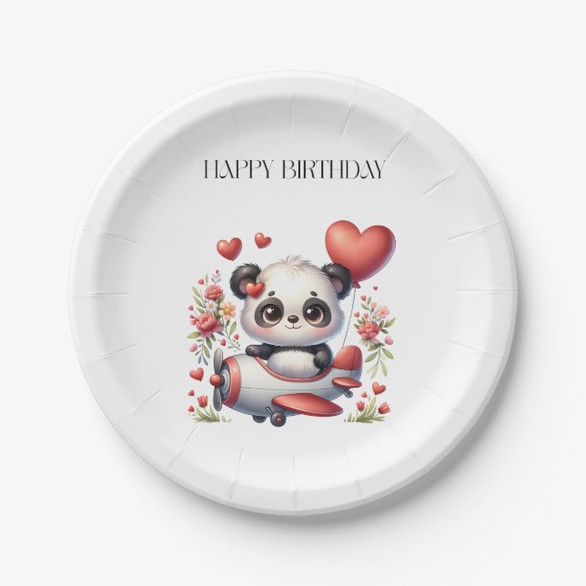 Panda Pilot Birthday Paper Plates (Front)