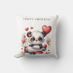 Panda Pilot Birthday Throw Pillow