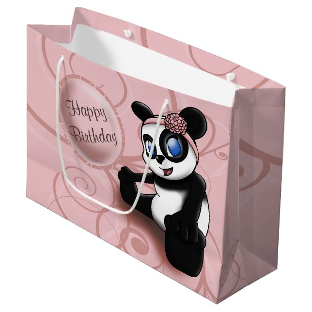Panda Pink Birthday Large Gift Bag (Front Angled)