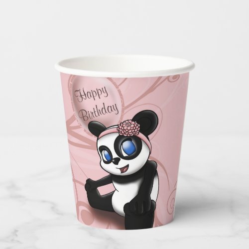 Panda Pink Birthday Paper Cups