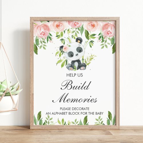 Panda Pink Floral Decorate Baby Block Shower Game  Poster