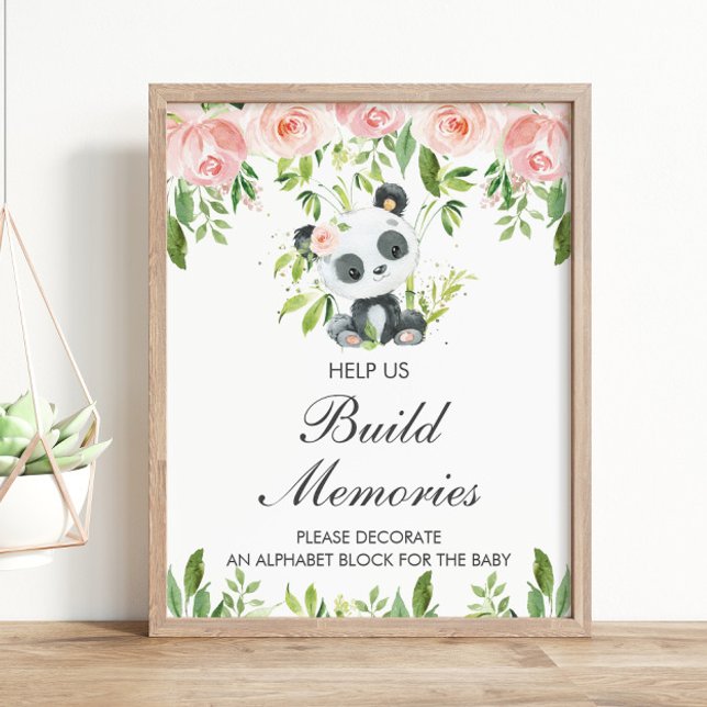 Panda Pink Floral Decorate Baby Block Shower Game  Poster (Creator Uploaded)