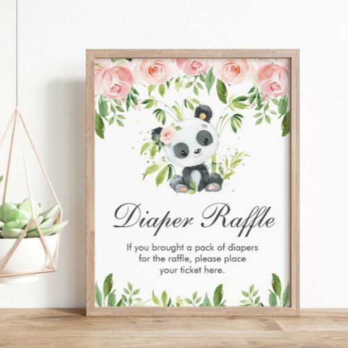 Panda Pink Floral Diaper Raffle Baby Shower Game Poster