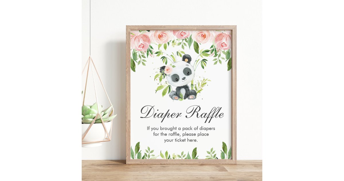 Panda Pink Floral Diaper Raffle Baby Shower Game Poster | Zazzle