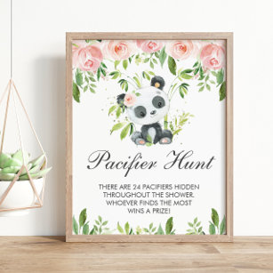 Panda Pink Floral Pacifier Hunt Baby Shower Game Poster