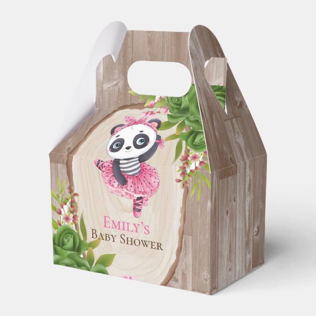 Panda Pink Tutu Wood Girl Baby Shower Favor Boxes (Front Side)