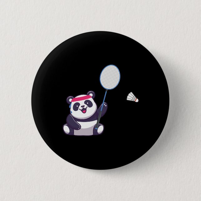 Panda Playing Badminton Funny Sports Player Coach  Button (Front)