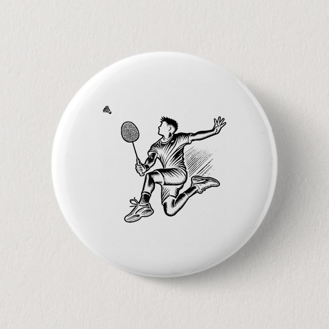 Panda Playing Badminton Player Shuttle  Button (Front)