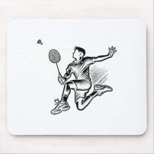 Panda Playing Badminton Player Shuttle Mouse Pad