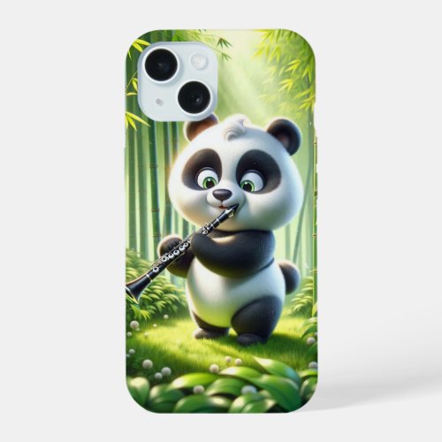 Panda playing clarinet iPhone 15 case