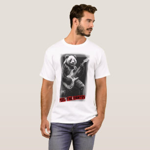 Panda playing Guitar on a Black T-Shirt