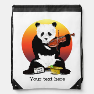 Panda Playing the violin Drawstring Bag