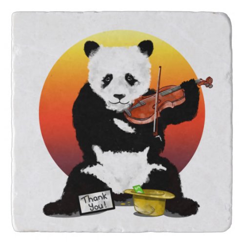 Panda Playing the violin Trivet