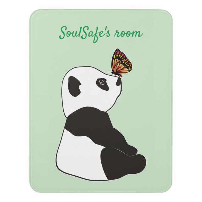 Panda playing with a butterfly door sign (Contemporary Vert)