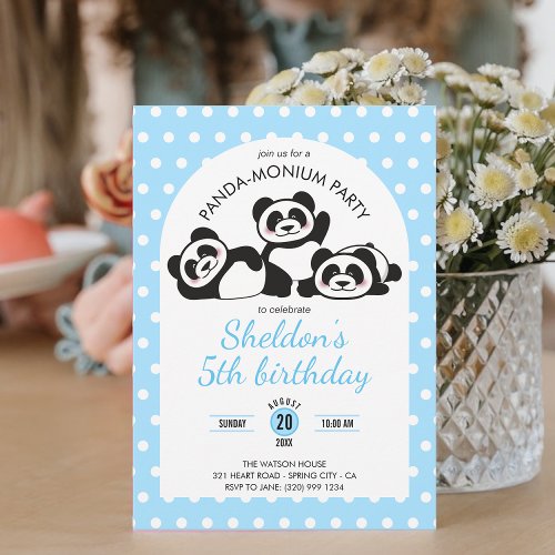 Panda Polka Dot Birthday Party Invitation