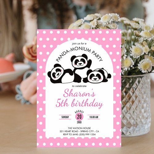 Panda Polka Dot Birthday Party Invitation