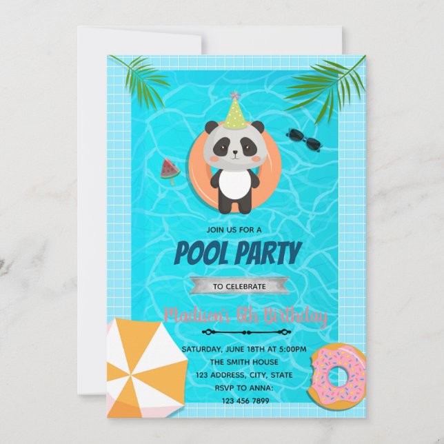 Panda pool birthday invitation (Front)