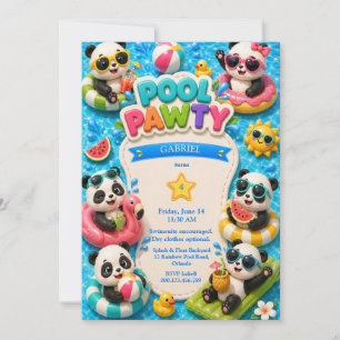 Panda Pool Party Birthday Invitation Cute Summer