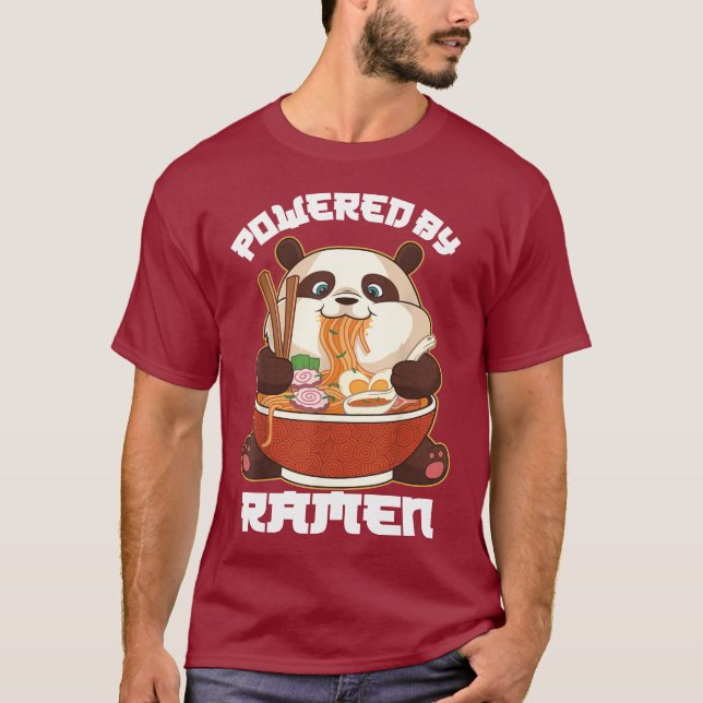 PANDA POWERED BY RAMEN | Fat Panda Eating Ramen T-Shirt (Front)
