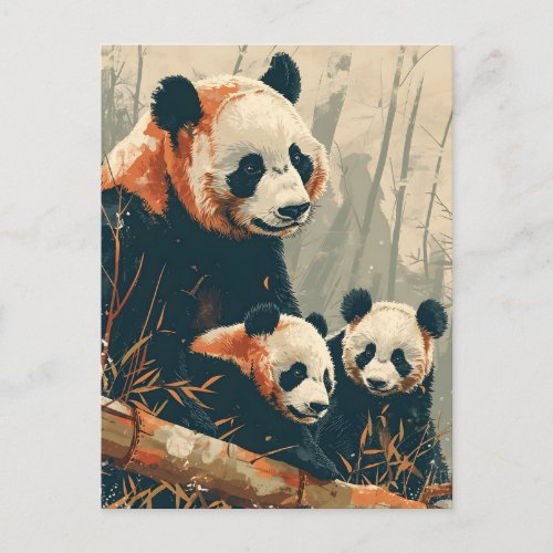Panda  Puppies Vintage Postcard