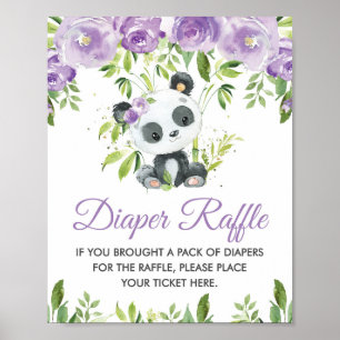 Panda Purple Floral Greenery Bamboo Diaper Raffle  Poster