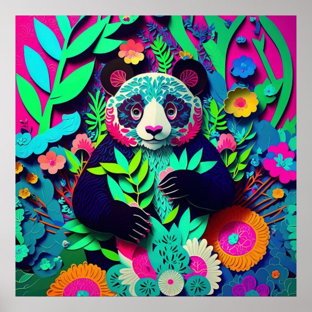 Panda Rainbow Faux Paper Cut Out Poster (Front)