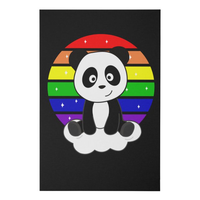 Panda Rainbow Glitter Kawaii Pandas Colorful Faux Canvas Print (Front)