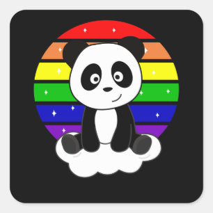 Panda Rainbow Glitter Kawaii Pandas Colorful Square Sticker