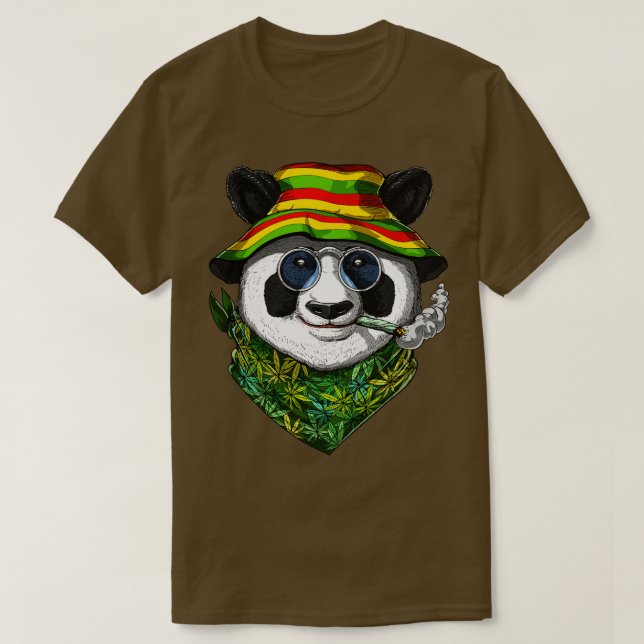 Panda Rastafari Smoking Weed T-Shirt (Design Front)