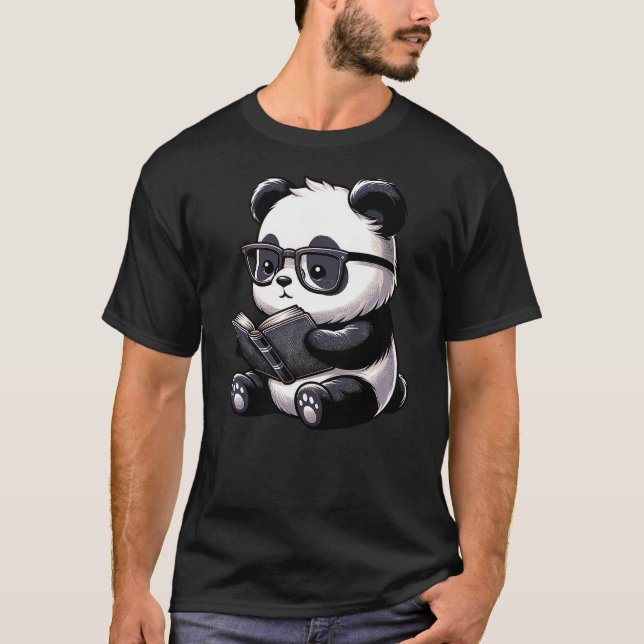 Panda Reading Book Kawaii Bookworm Librarian T-Shirt (Front)