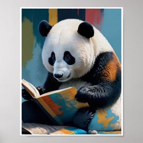 Panda Reading Book Poster Wall Art Home Decor