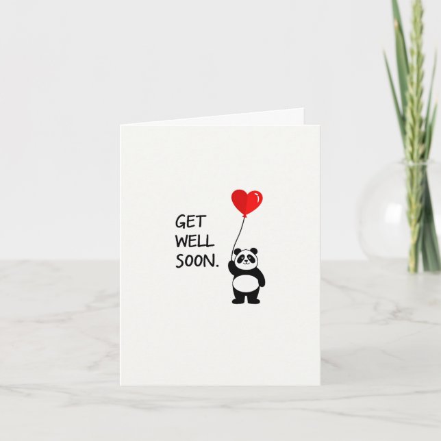 Panda red heart get well card (Front)