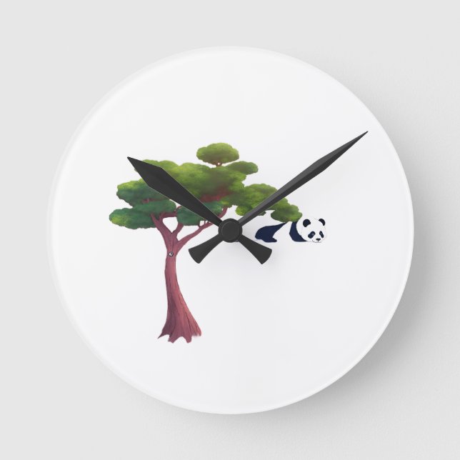 Panda Resting Among Lush Green Trees Round Clock (Front)