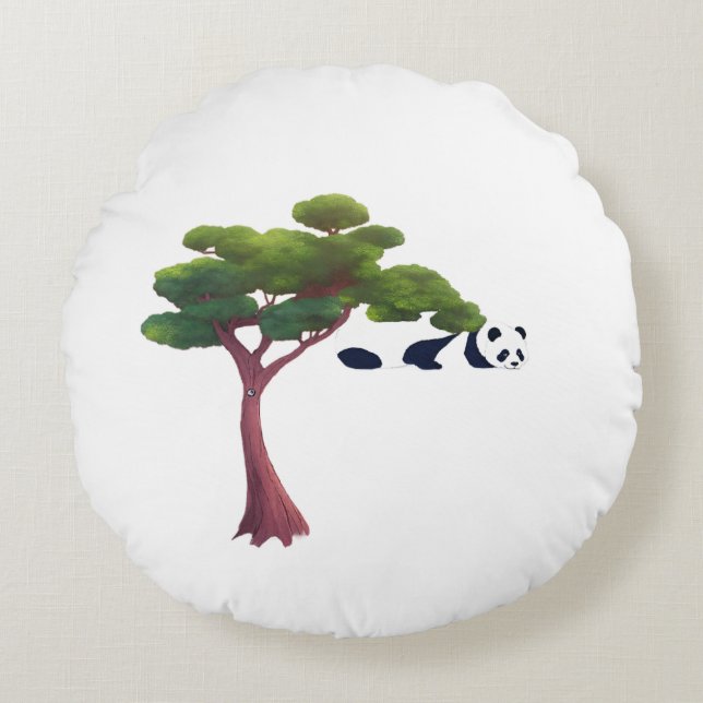 Panda Resting Among Lush Green Trees Round Pillow (Front)