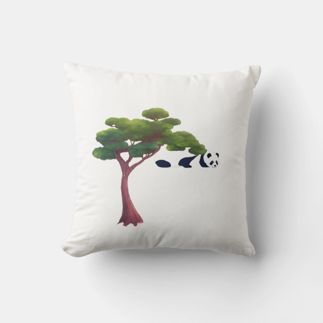 Panda Resting Among Lush Green Trees Throw Pillow (Front)