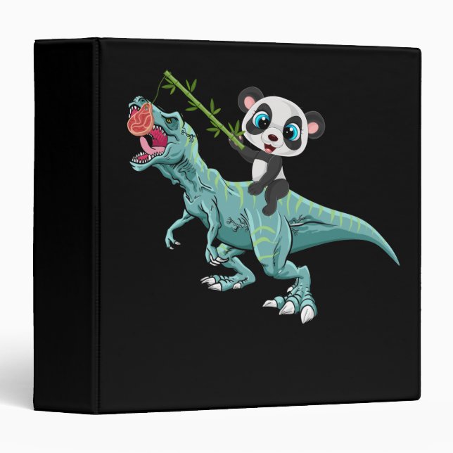 Panda Riding A T-Rex Funny Dinosaur Panda 3 Ring Binder (Front/Spine)