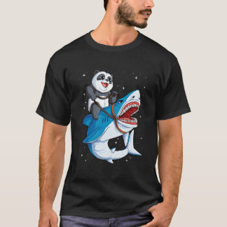 Panda Riding Shark Space Galaxy Jawsome T-Shirt