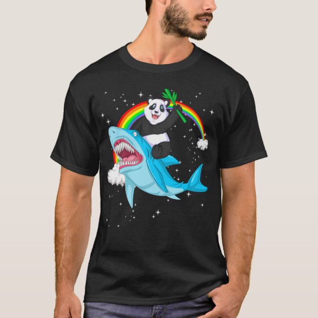 panda riding shark T-Shirt (Front)