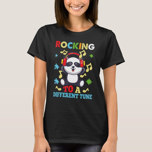 Panda Rocking To A Different Tune Autism Awareness T-Shirt (Front)