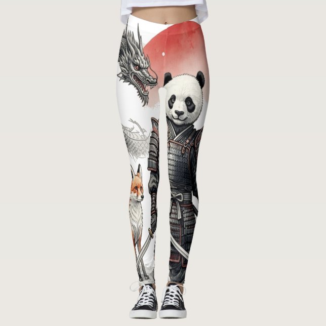 Panda Samurai & Mythical Warriors Fantasy Art Leggings (Front)