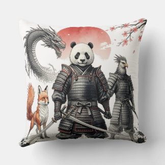 Panda Samurai & Mythical Warriors Fantasy Art Throw Pillow
