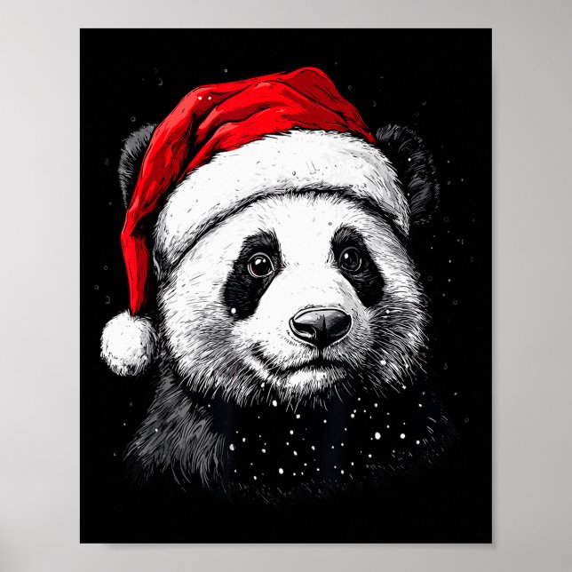 Panda Santa Hat Funny Panda Lovers Christmas Xmas  Poster (Front)