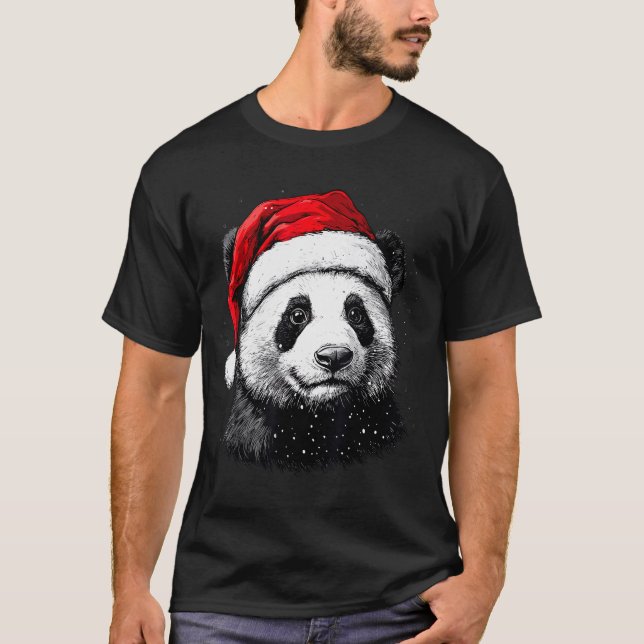 Panda Santa Hat Funny Panda Lovers Christmas Xmas  T-Shirt (Front)