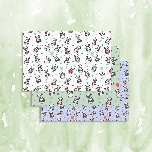 Panda Seamless Pattern Trio Wrapping Paper Sheets